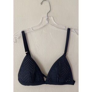 Peony SWIM Australia Bikini Top 12 Navy Blue Eylet Lightly Padded Resort Glam
